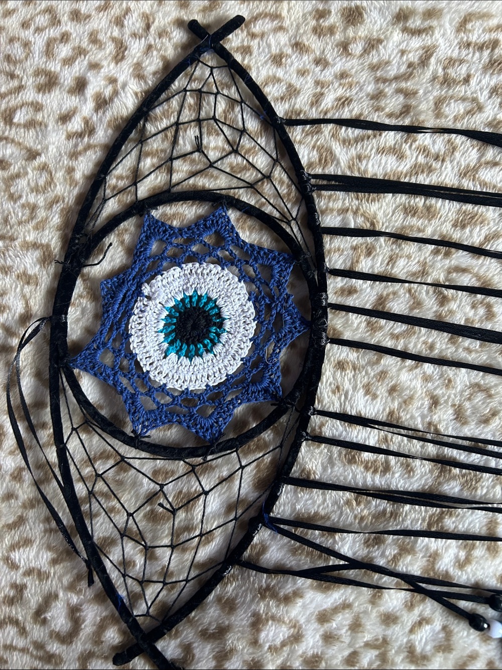 Handmade Evil Eye Dreamcatcher with Blue & Black beads - Feathers - Picture 5 of 6